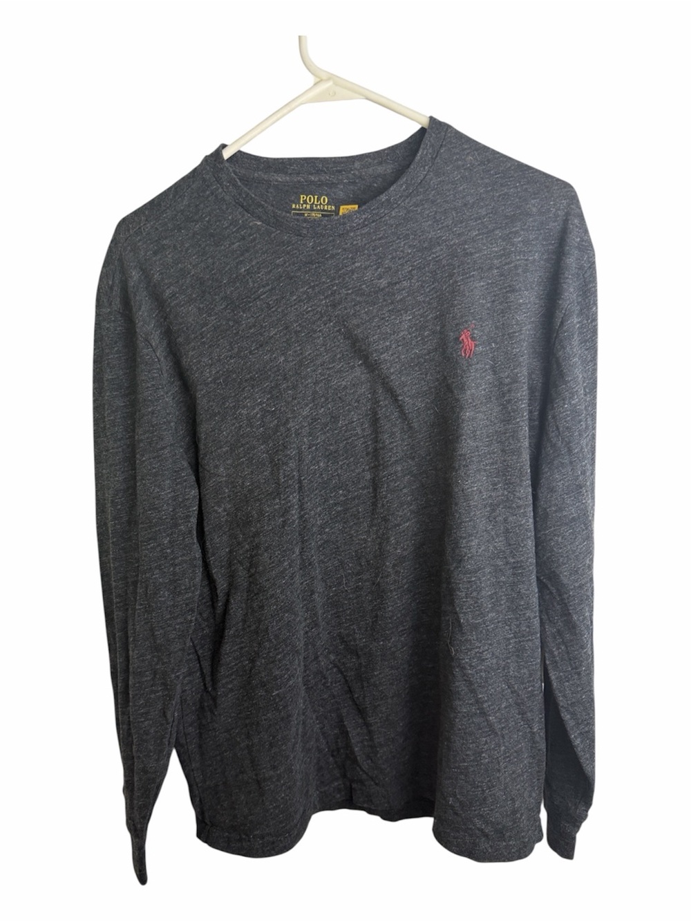 (2188) Polo by Ralph Lauren Charcoal Long-Sleeve Crew with Red Pony, Size: Large